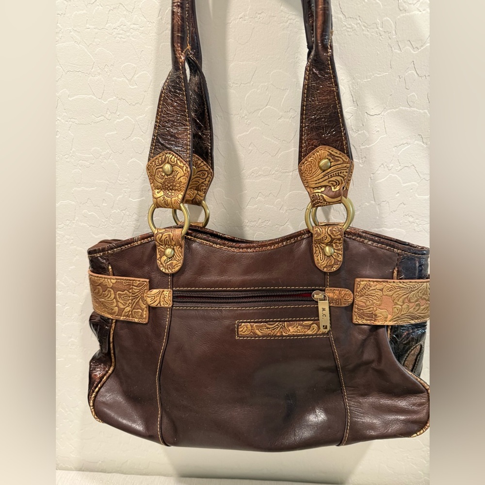 M.C. Brown and Gold Women's Handbag - Picture 2 of 10
